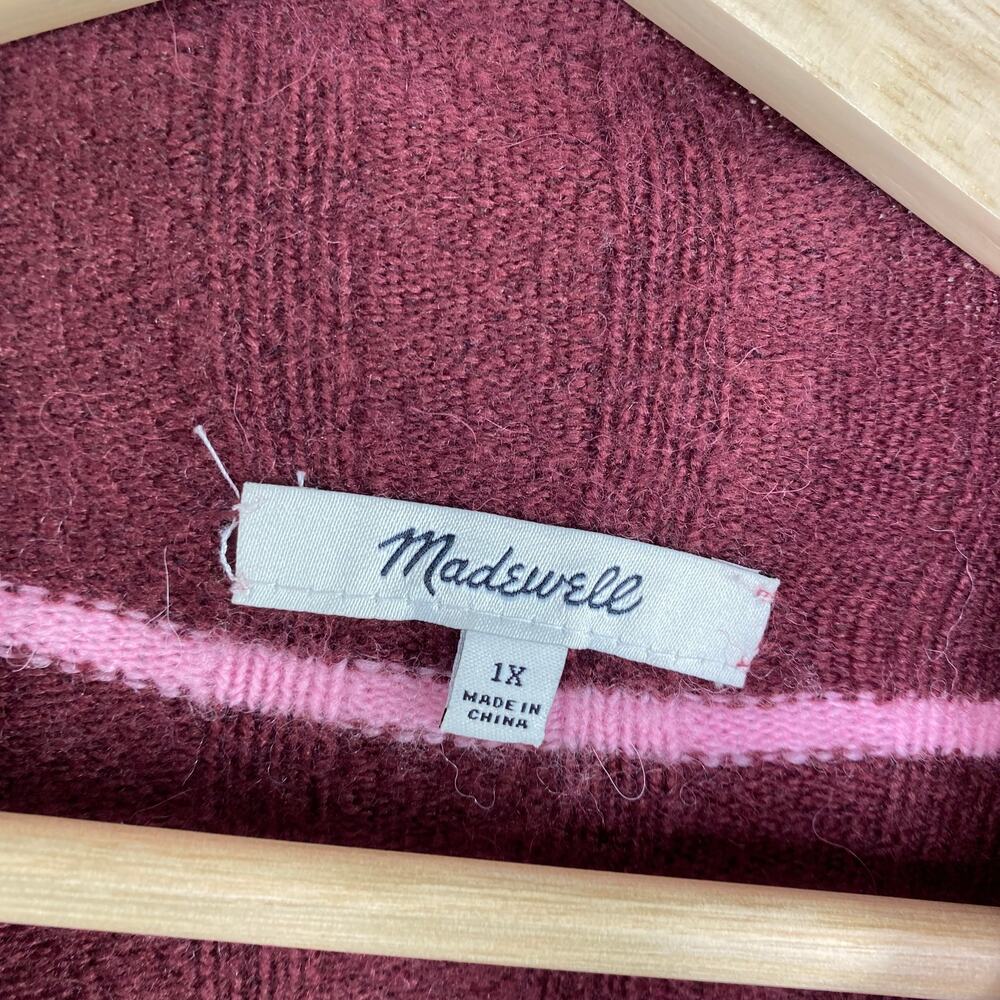 Madewell Burgundy Pink Striped Evercrest Turtleneck Sweater Women's Plus Size 1X - Picture 6 of 9